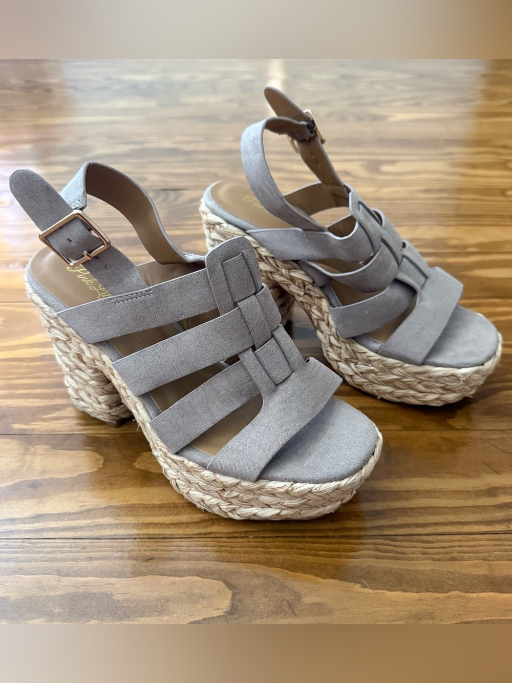 Pink Lily Woven Platform Espadrille Sandals - Taupe Size 7